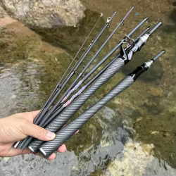Caña de pescar con microseñuelo de 1,8 m y 2,1 m, 4/5 secciones, caña giratoria de carbono, peso del señuelo 3,5g-14g ML, pesca de trucha y Lucio