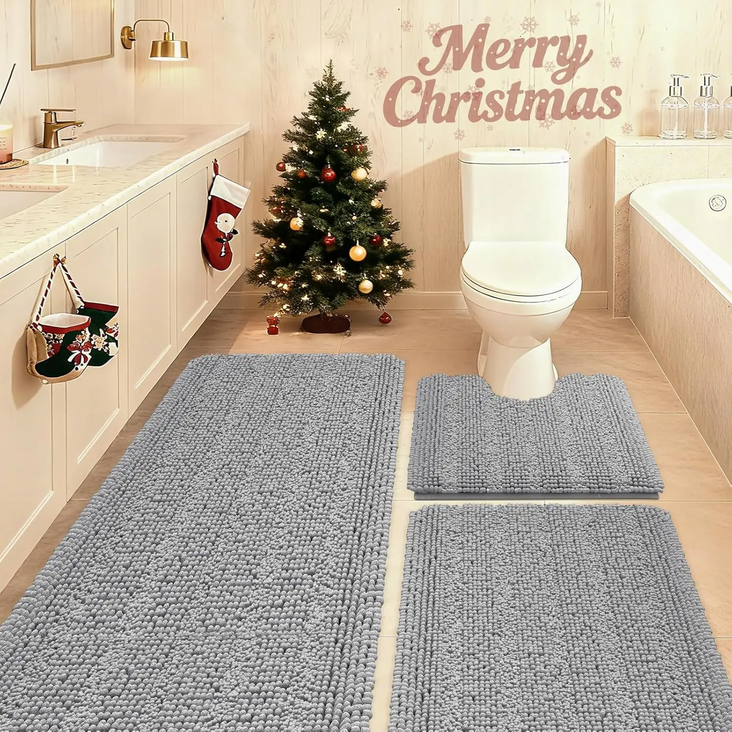 Alfombras de baño antideslizantes de chenilla lavable