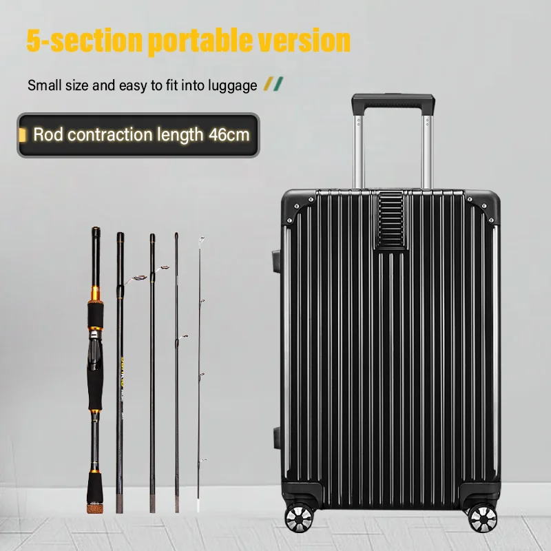 DEUKIO Baitcasting-caña de pescar giratoria de viaje, cañas de pescar de carbono de 4/5 secciones, peso de fundición, señuelo ultraligero, Mini caña para trucha - imagen 3