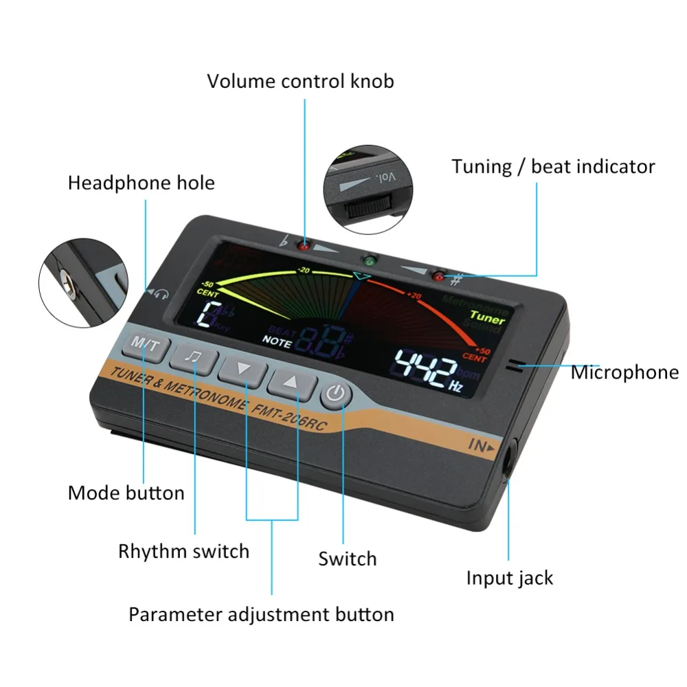 Metrónomo Digital 3 en 1 – Afinador cromático con clip y pantalla LCD - imagen 4