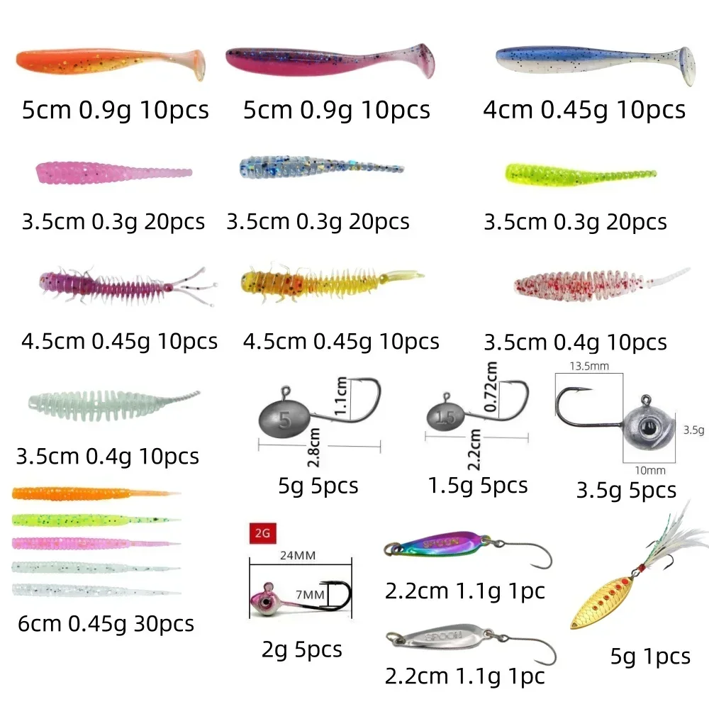 Juego de Señuelos de Pesca de piezas, Kit de cebo de silicona suave para agua dulce, Wobbler Artificial, plantilla de Metal, cucharas, anzuelo, accesorios de pesca, 183 - imagen 5