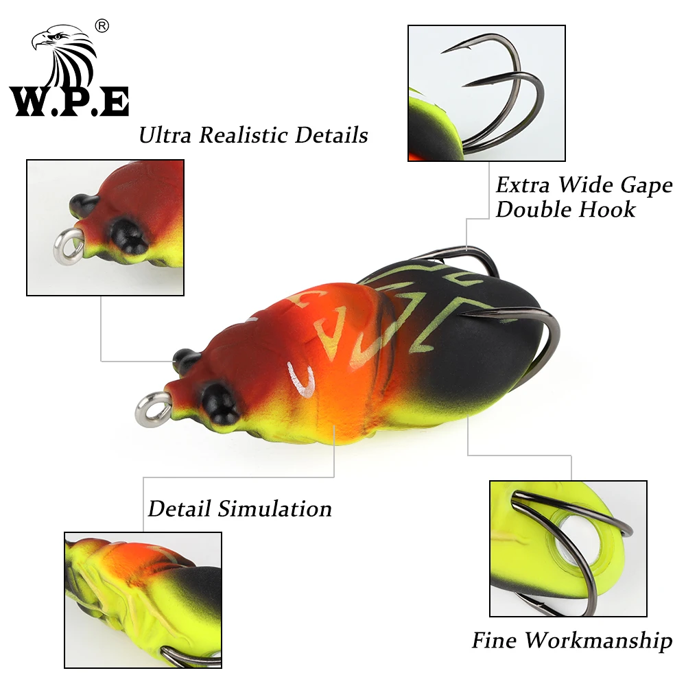 W.P.E-señuelo de rana de piezas, 6cm, 12,5g, Multicolor, suave, de silicona, Swimbait, Lucio, pez gato, cabeza de serpiente, aparejos de pesca - imagen 4