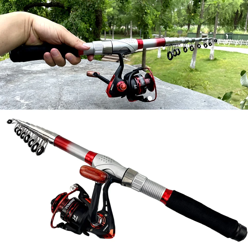 Juego de carretes de caña de pescar de agua dulce y salada, cañas de mar telescópicas de viaje fuertes con línea de rueda giratoria, Combo de 1,8 m-3,6 m - imagen 4