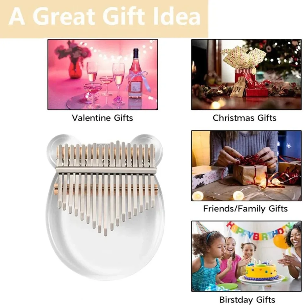 17 teclas Kalimba pulgar Piano transparente flor Kalimba dedo Piano Pentagrama acrílico cristal pulgar Pianos - imagen 3