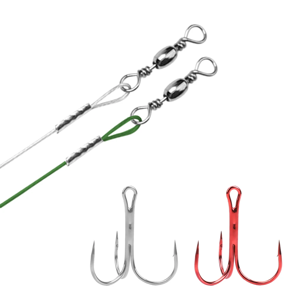 FTK-anzuelo de pesca de acero rico en carbono, anzuelos triples con cuerda de alambre de acero, anzuelo rojo para accesorios de pesca de lubina y carpa - imagen 5