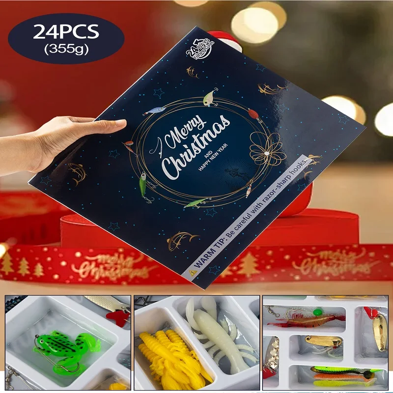 Juego de señuelos de cebo de pesca de Navidad, juego de regalo creativo para entusiastas de la pesca, caja ciega, 24 Uds., compartimentos, señuelos coloridos - imagen 5