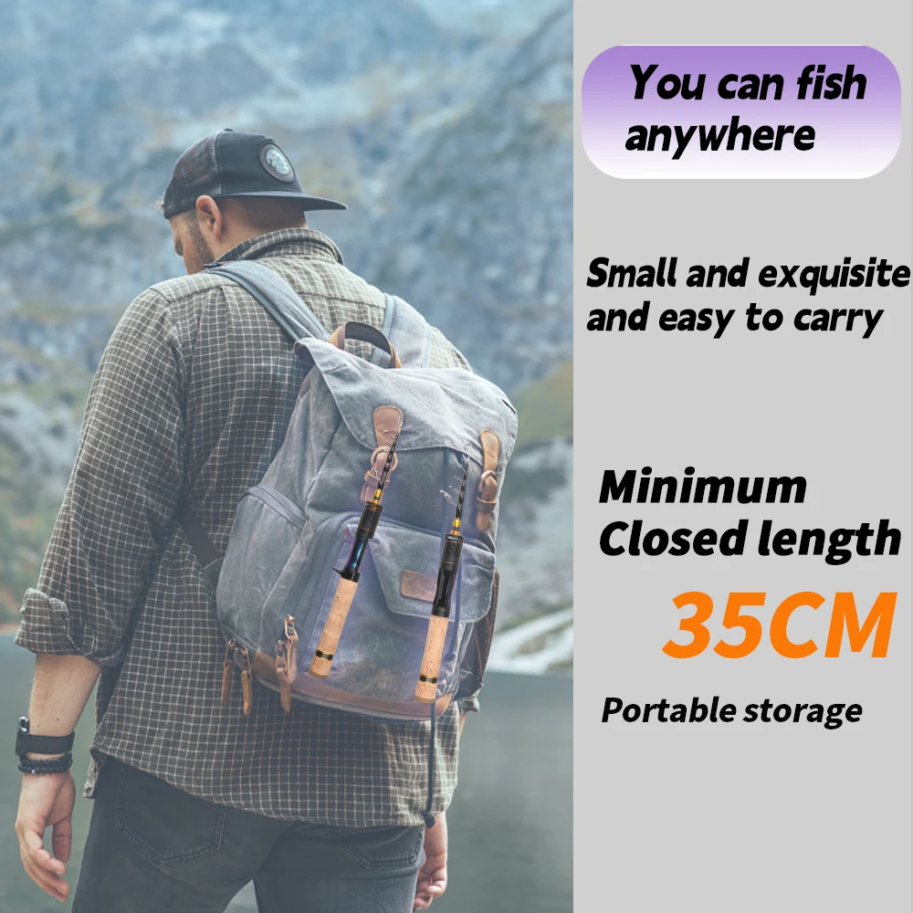 ROLLFISH-caña de pescar telescópica UL, caña de pescar portátil de viaje, compacta y ligera para trucha, incluye línea de PE libre de 100M - imagen 3