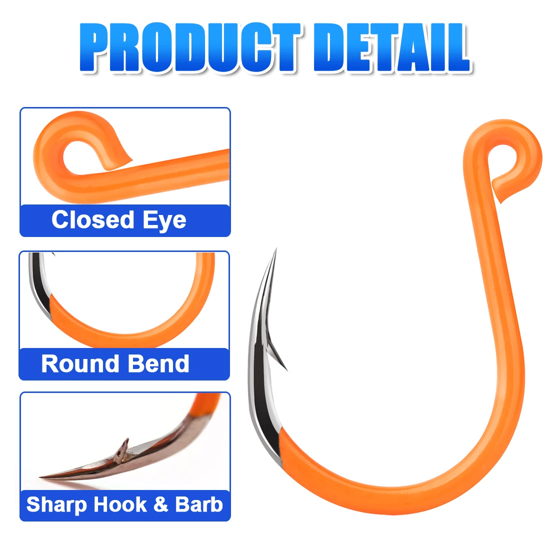 FishTrip-anzuelo de pesca en línea de un solo círculo, anzuelo de señuelo de pesca de acero rico en carbono, ojo grande, anzuelo de jiging chapado en naranja UV, agua salada - imagen 4