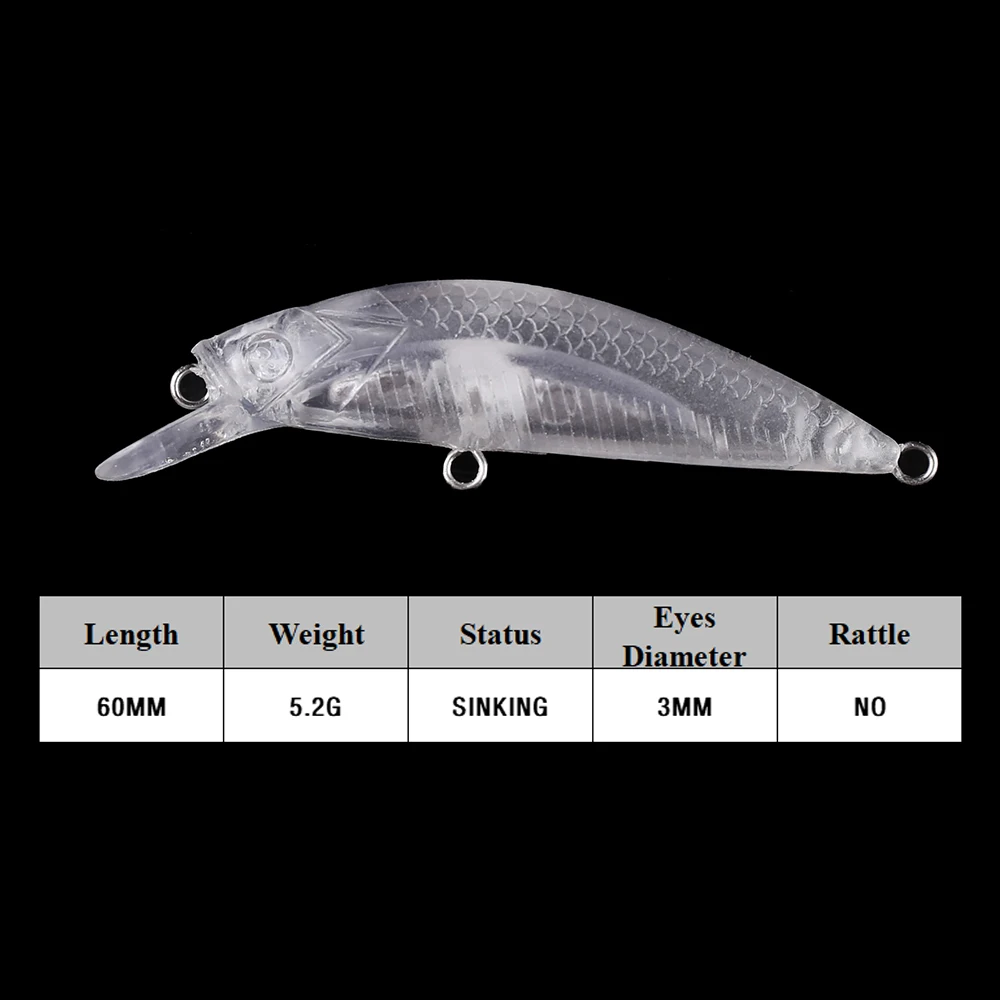 Chan'sHuang 30 Uds sin pintar 60mm 5,2g buzo poco profundo hundimiento pececillo cebo silencioso Wobblers DIY hecho a mano Señuelos de pesca en blanco - imagen 2