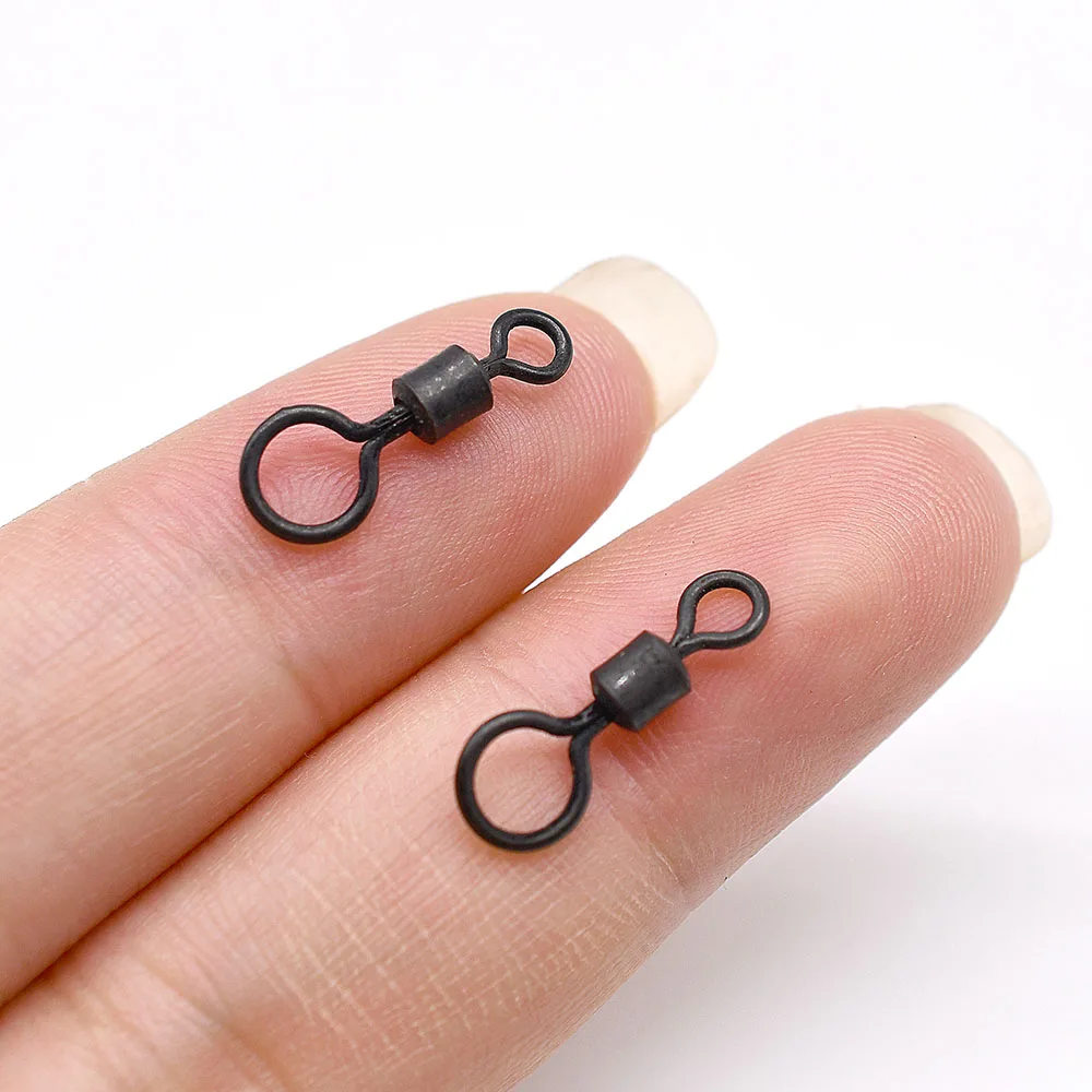 MNFT-Lote de 25 unidades de pesca de carpa, aparejos de pesca de ojos grandes, giratorios, negro mate, Terminal de ojo grande, aparejo para helicóptero - imagen 5