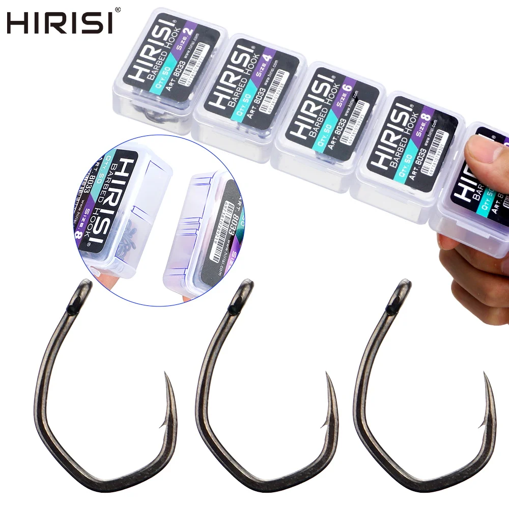 Hirisi 50 Uds. Anzuelo de pesca Micro púas de acero inoxidable con revestimiento de PTFE con ojo 8033 accesorios de pesca caja empalmable - imagen 2
