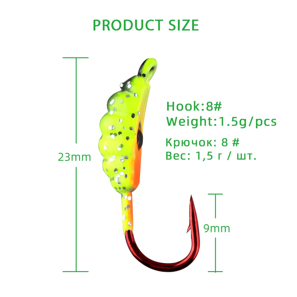 DNDYUJU caliente 4 unids/lote 23mm/1,5g señuelo de pesca en hielo gusano el nuevo cebo de Metal plantilla de hielo 6 colores Mini plomo anzuelo de pesca de invierno - imagen 2