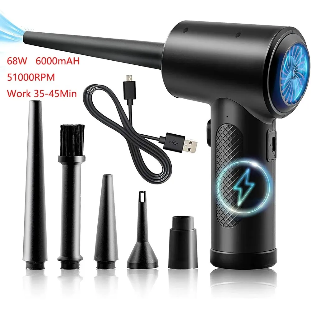 Limpiador de aire recargable, soplador de compresión de 68W/100W, 51000 RPM, potente succión negra, teclado de ordenador portátil multifunción - imagen 2