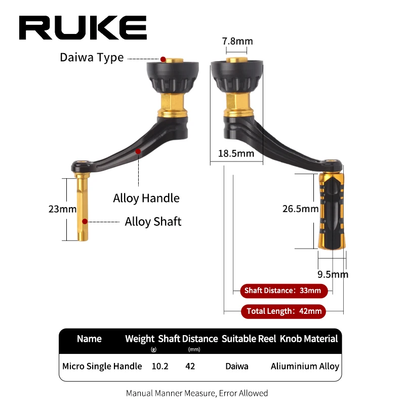 Ruke, 1 pieza, mango de carrete de pesca, aleación de aluminio, doble/una sola manija para 700-2000, modelo S/D, micro mango de carrete giratorio, accesorio DIY - imagen 5