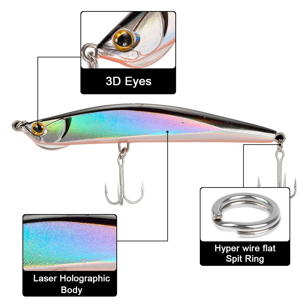 6 uds Minnow señuelo de pesca de mar cebo duro Popper hundimiento flotante Crankbait Wobbler Swimbait para caballa de agua salada lubina salmón - imagen 5
