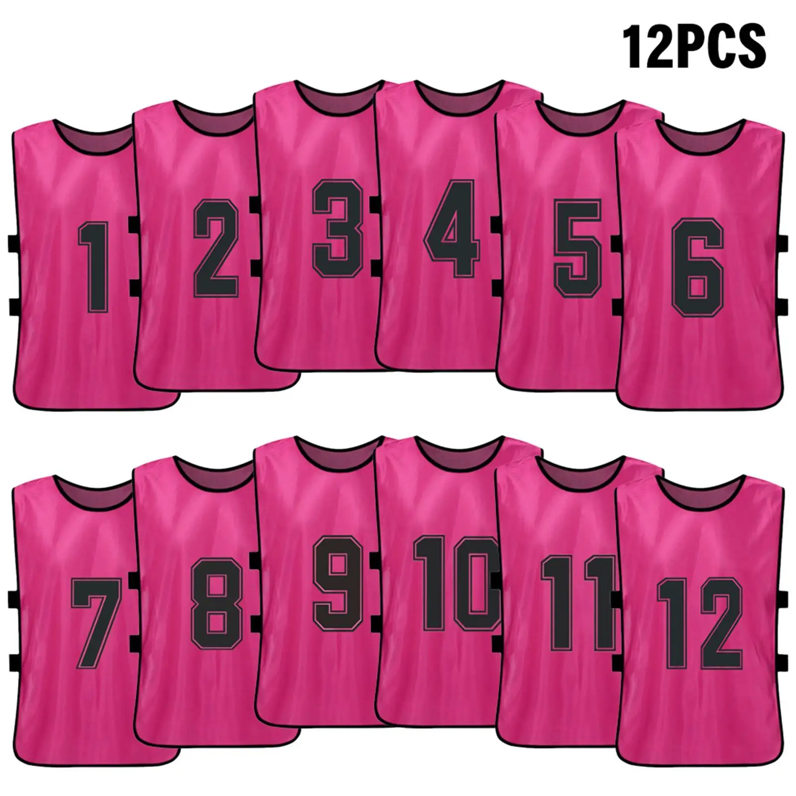 12 pinnies rosa vibrantes con números para equipos deportivos