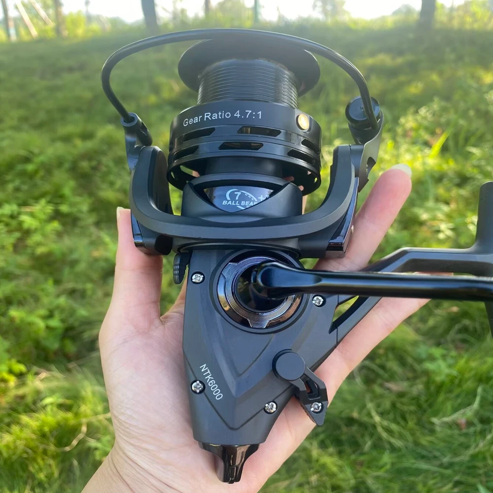Carrete de Pesca giratorio de carpa 3000-6000, 5,2: 1/4, 7:1, doble sistema, arrastre máximo fuerte, carrete de aluminio CNC de 10kg, carrete de Pesca de mar