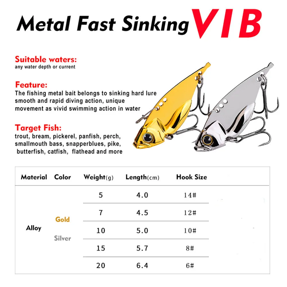 Señuelos de Pesca de Metal VIB Blade, 1 piezas, 5g-20g, vibración, cuchara Artificial, cebo duro, Crankbait, aparejos de pesca de lubina de hielo de invierno - imagen 3