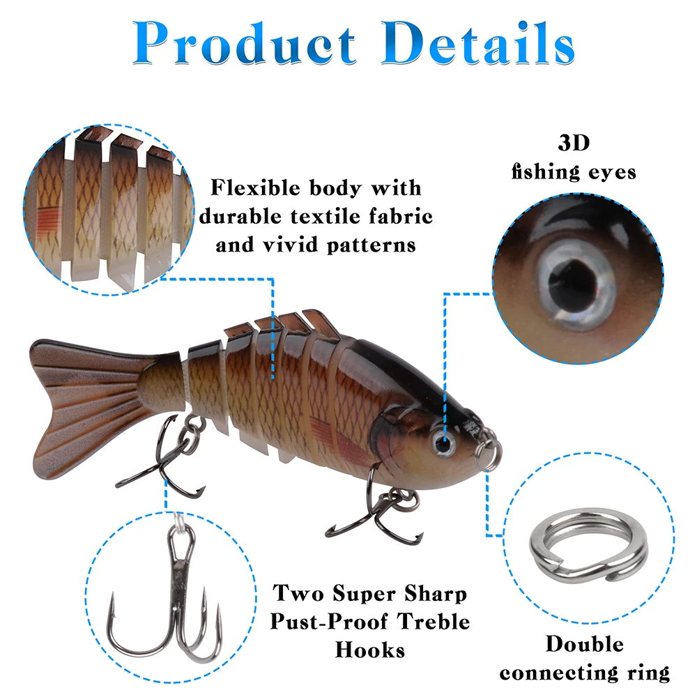 5 uds 15g señuelo de pesca multiarticulado Swimbaits cebo de natación de hundimiento lento para lubina señuelo trucha Walleye Topwater cebo Artificial - imagen 3