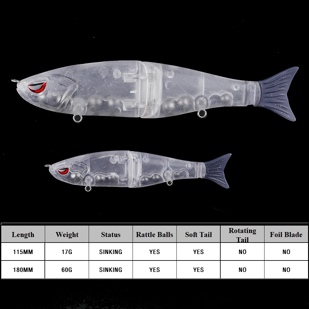 Chan'sHuang-señuelo de pesca hecho a mano, cebo en blanco sin pintar de 5 piezas, sonajeros de hundimiento Lipless Glide Swimbait de cola suave Artificial DIY - imagen 2