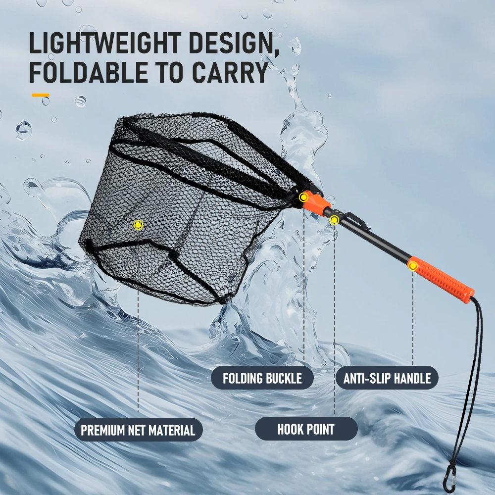 Red de pesca flotante Kingdom, 80cm, 115-148cm, aleación de aluminio ligera, nailon, red de panal, red de aterrizaje telescópica - imagen 4