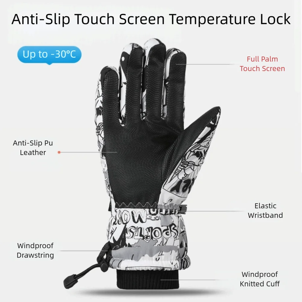 Regalos Guantes cálidos de lana para invierno, guantes de esquí impermeables de terciopelo para exteriores, herramientas cálidas a prueba de viento, guantes cálidos de algodón para ciclismo - imagen 5