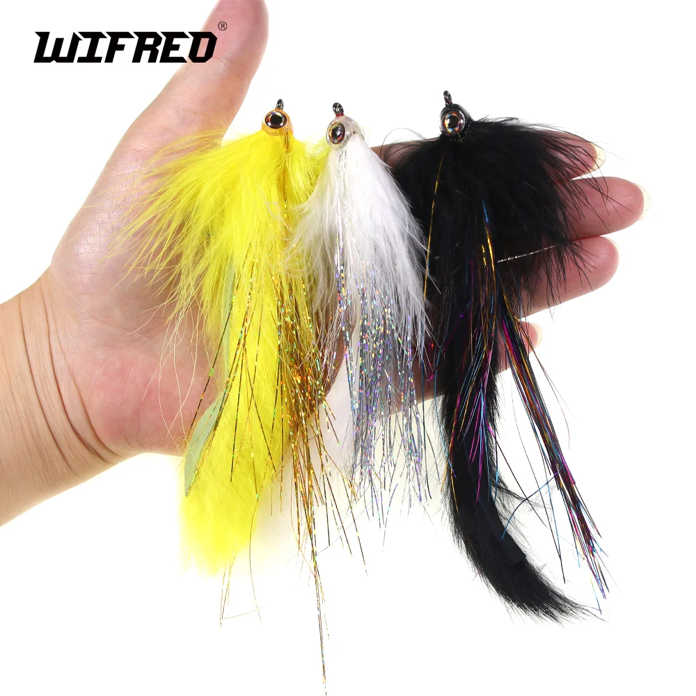 Wifreo 1pc/3pcs Rabbit Strip Zonker Streamer Fly Fish Mask Head 3D Epoxy Fish Eye Suspending Saltwater Streamer Fly Trout Lure