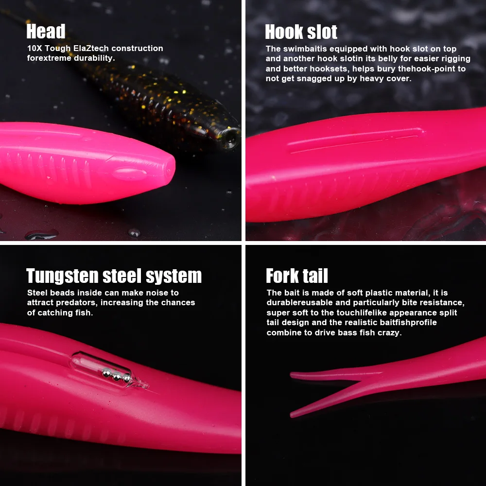 THORFORCE-Señuelos de pesca blandos, cebo Swimbait con cola dividida, flotante, TPR, silicona Artificial, tiro de gota, cebo suave Topwater - imagen 4