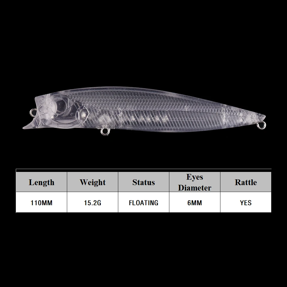 Chan'sHuang 20 piezas cebo de pesca en blanco sin pintar 11cm/15,2g Popper caminando el perro lápiz flotante DIY Señuelos de pesca hechos a mano - imagen 2