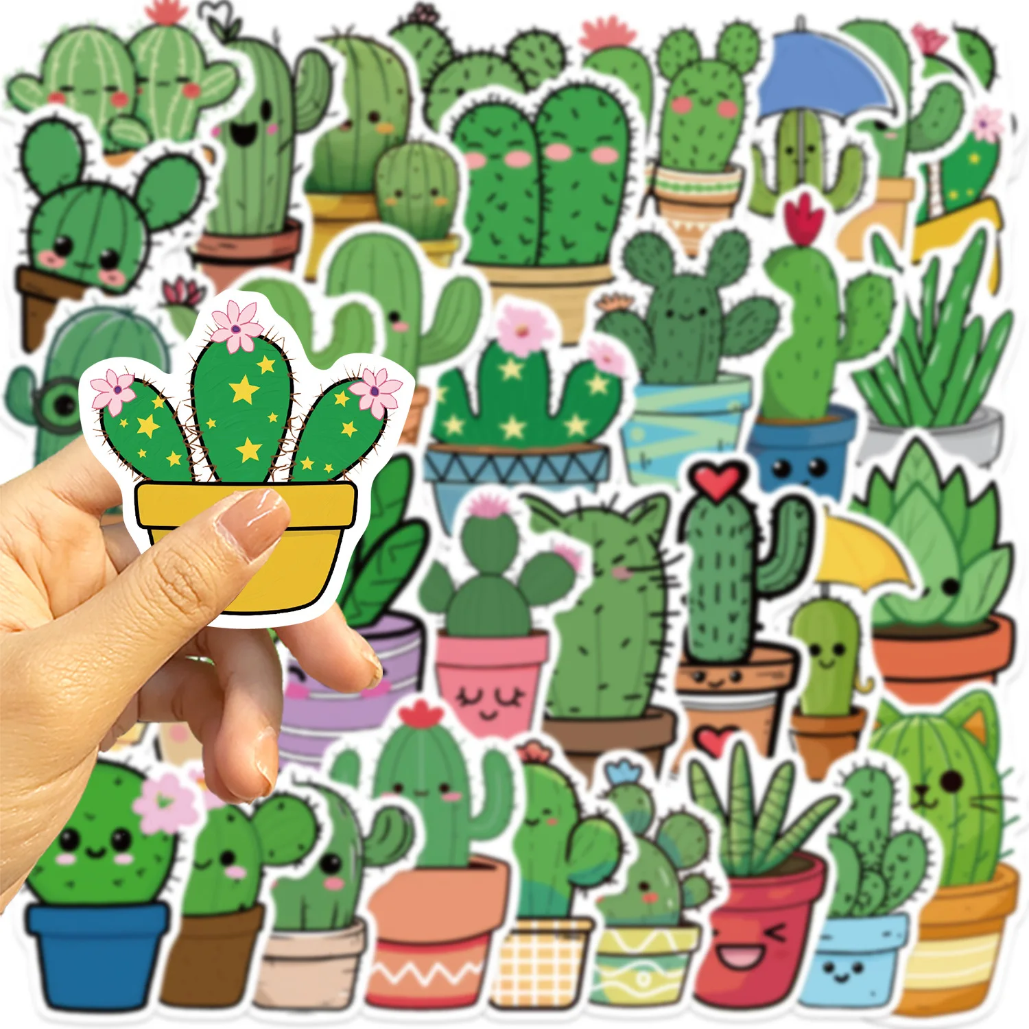 50 Uds. De pegatinas con purpurina de película de estrella de Graffiti de Cactus y plantas bonitas, juguetes para niños, portátil, móvil, equipaje, álbum de recortes, monopatín, pegatina creativa - imagen 4