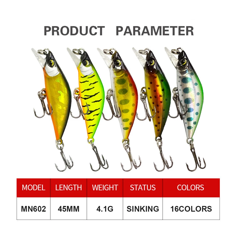 4,5 cm 4,1g Señuelos de Pesca hundimiento Micro Minnow Wobbler cebo duro Artificial Jerkbait Mini accesorios de pesca trucha lubina MN602 - imagen 4