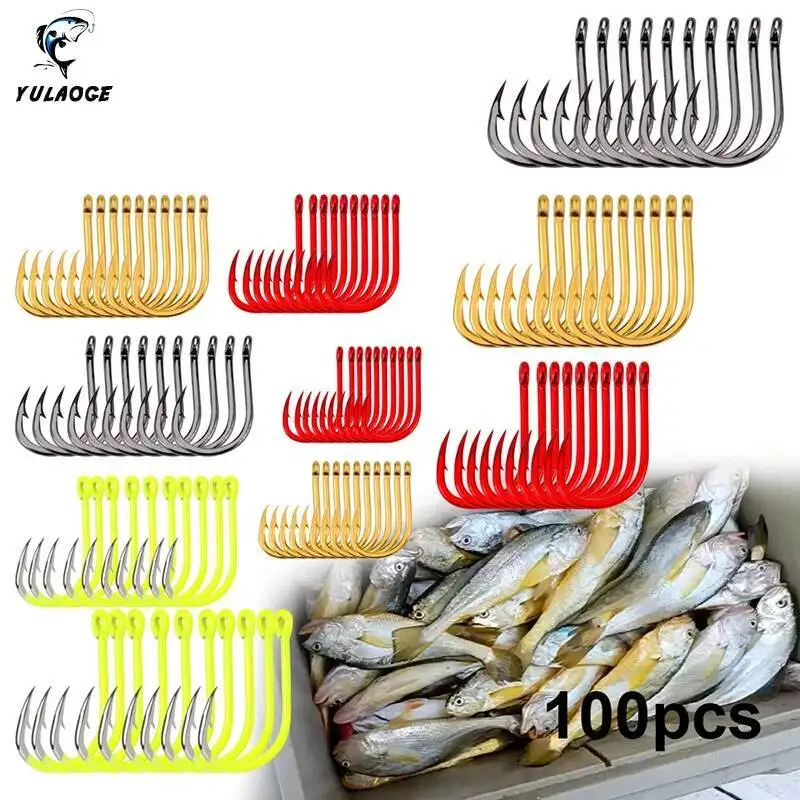 Juego de pesca pico torcido con anzuelo de pesca con púas anzuelo de pesca de acero rico en carbono accesorios para equipos de pesca de mar herramientas 100 Uds - imagen 3