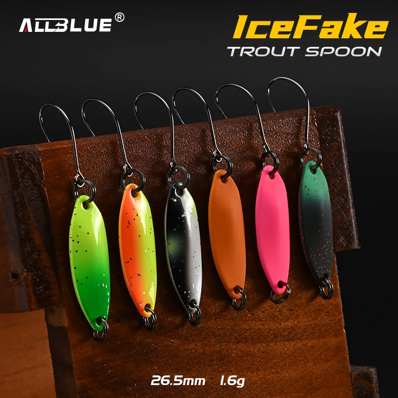 ALLBLUE IceFake 1,6g cuchara de latón señuelo de pesca de Metal para área de corriente aparejos de trucha cebo Artificial