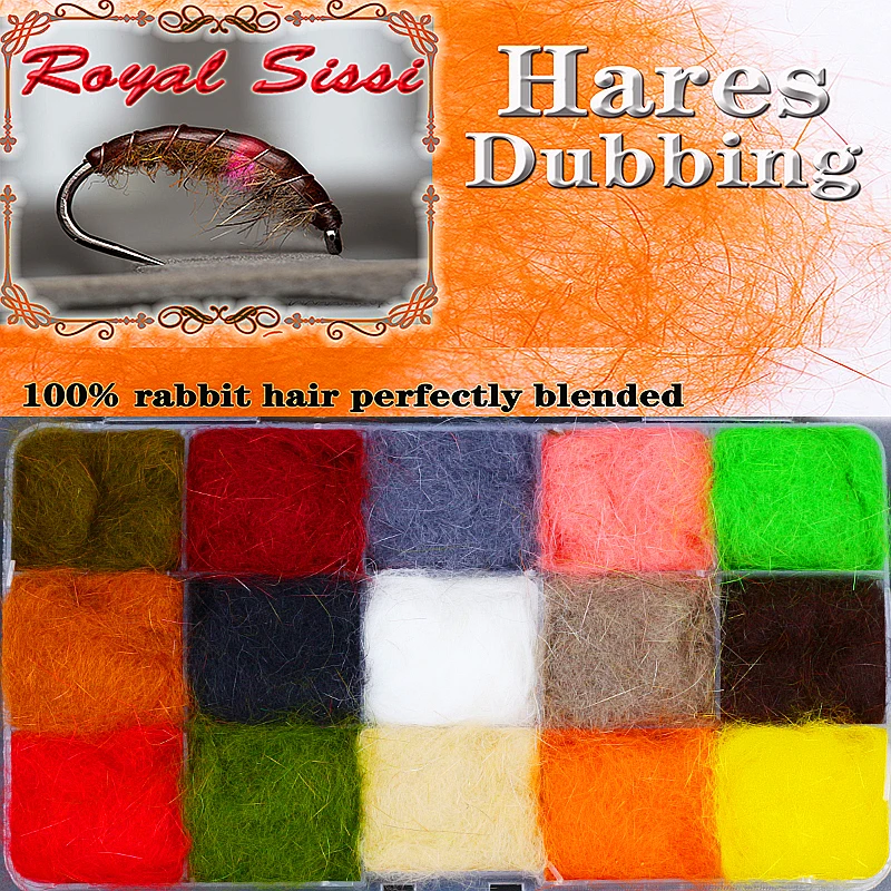 Royal Sissi-dispensador de dobladillo de conejo, fibra de pelo de conejo, mezcla de doblaje de moscas, protector de pelos, materiales de atado de moscas, 15 colores por caja - imagen 2