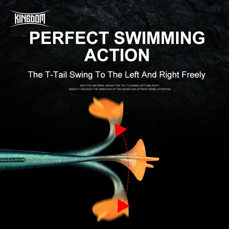 Señuelo de cola en T suave Kingdom, 2 anzuelos con cabeza de anzuelo diferente y 4 Uds., señuelo de pesca de agua salada que se hunde con cola de PVC suave para pesca de Lucio - imagen 5