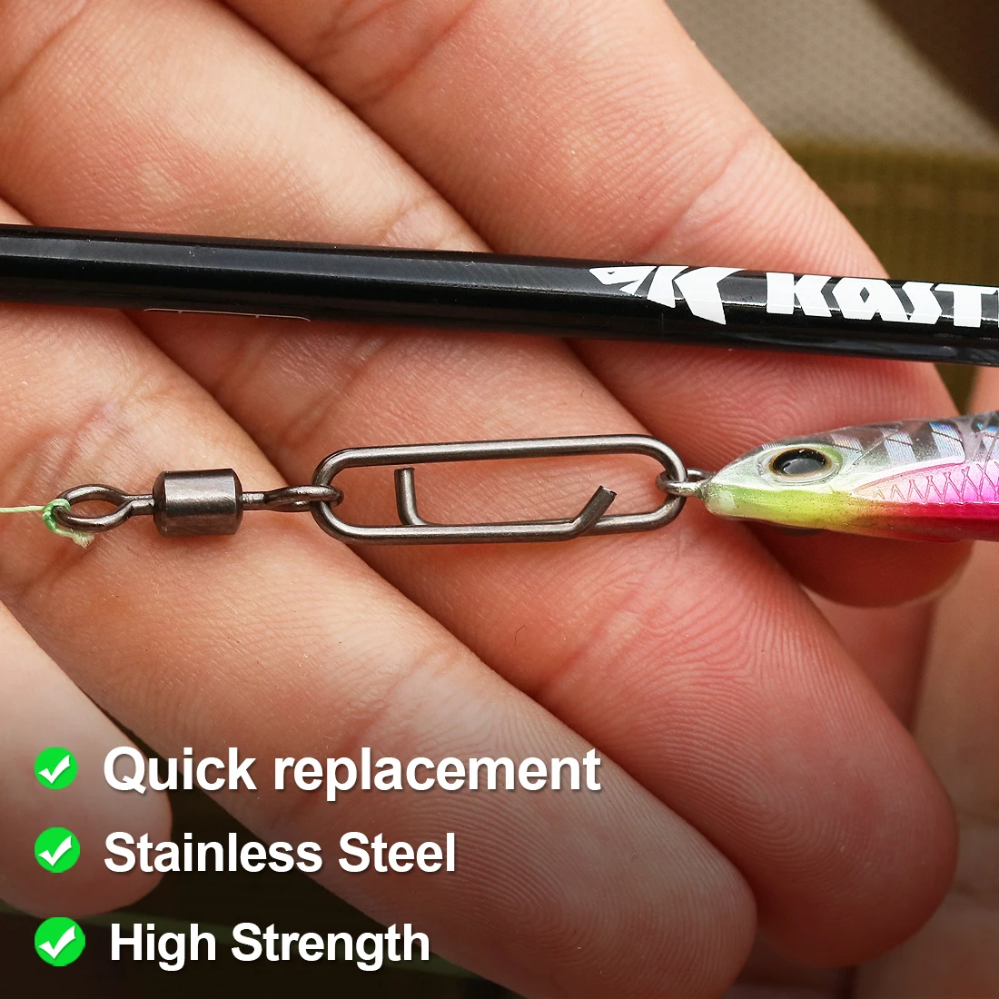 FishTrip 50 Uds. Clips giratorios de pesca con mosquetón conector de pesca de acero inoxidable - imagen 5