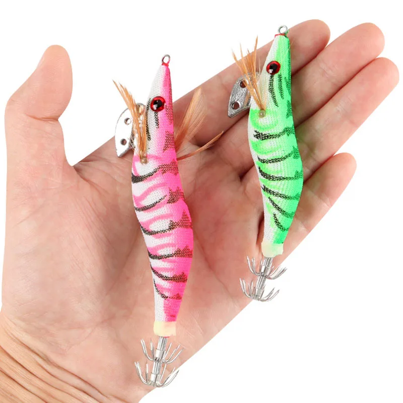 5 unids/lote pesca de madera camarones calamar luminoso pulpo señuelo ojos 3D señuelo de pesca cebo duro Wobbler calamar Jig señuelo - imagen 5