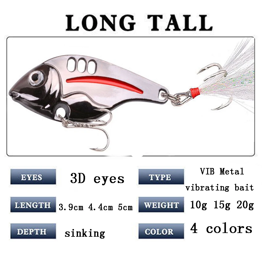 4 Uds 10g 15g 20g Metal VIB cigarra señuelos vibraciones vívidas cuchara señuelos invierno lentejuelas cebo de pesca lubina cebos duros artificiales - imagen 5
