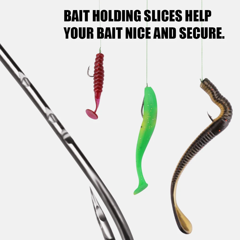 FTK 100PCS Baitholder Anzuelos de pesca Acero con alto contenido de carbono 1 # -10 #   Accesorios de ganchos de gusano con plantilla de púas de pico de vástago largo - imagen 2