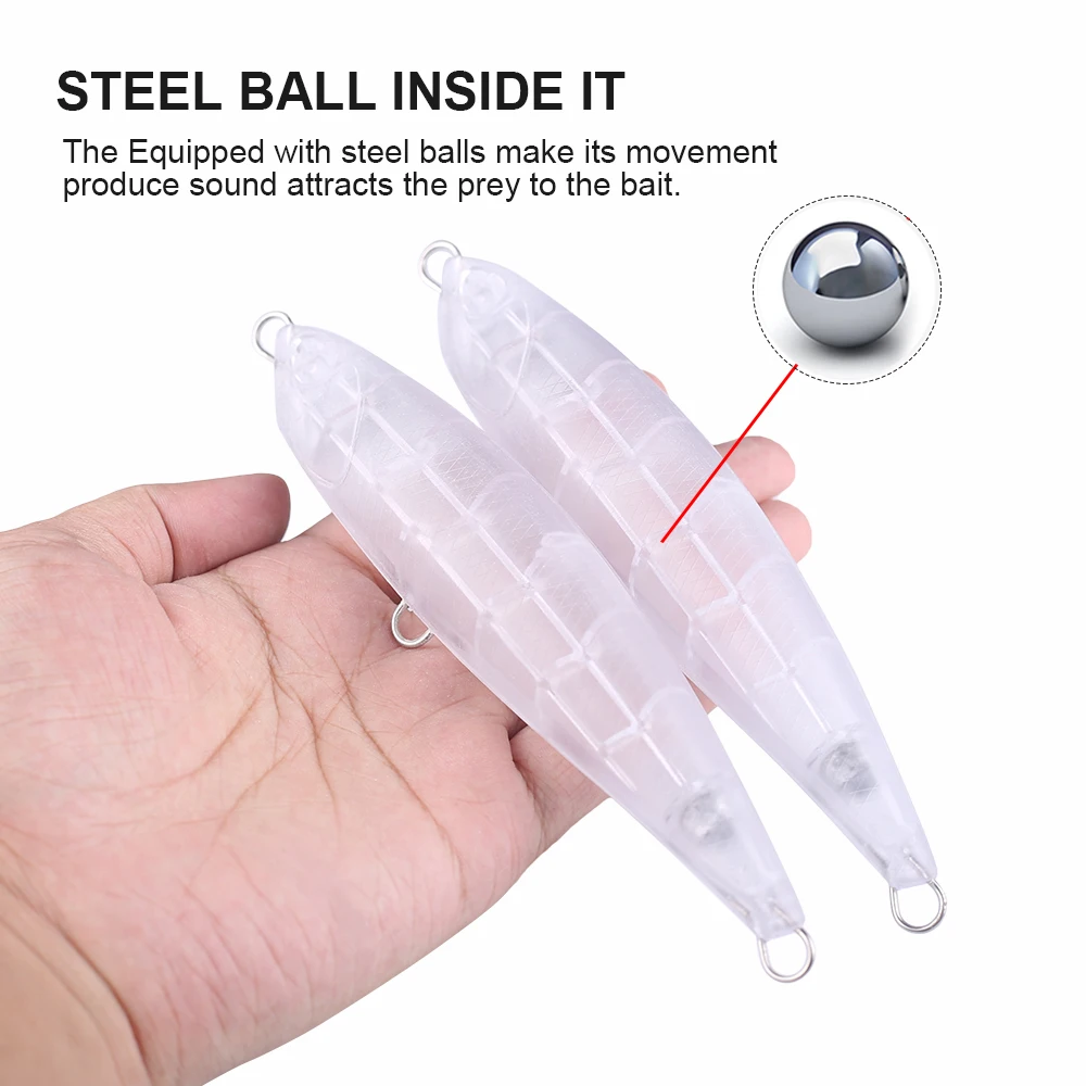 Hanlin-Señuelos de Pesca en el mar, cebo de plástico duro Minnow flotante, sin pintar, aparejos de atún lápiz en blanco, 2/5 piezas, 15cm, 60G, 42,7G - imagen 4