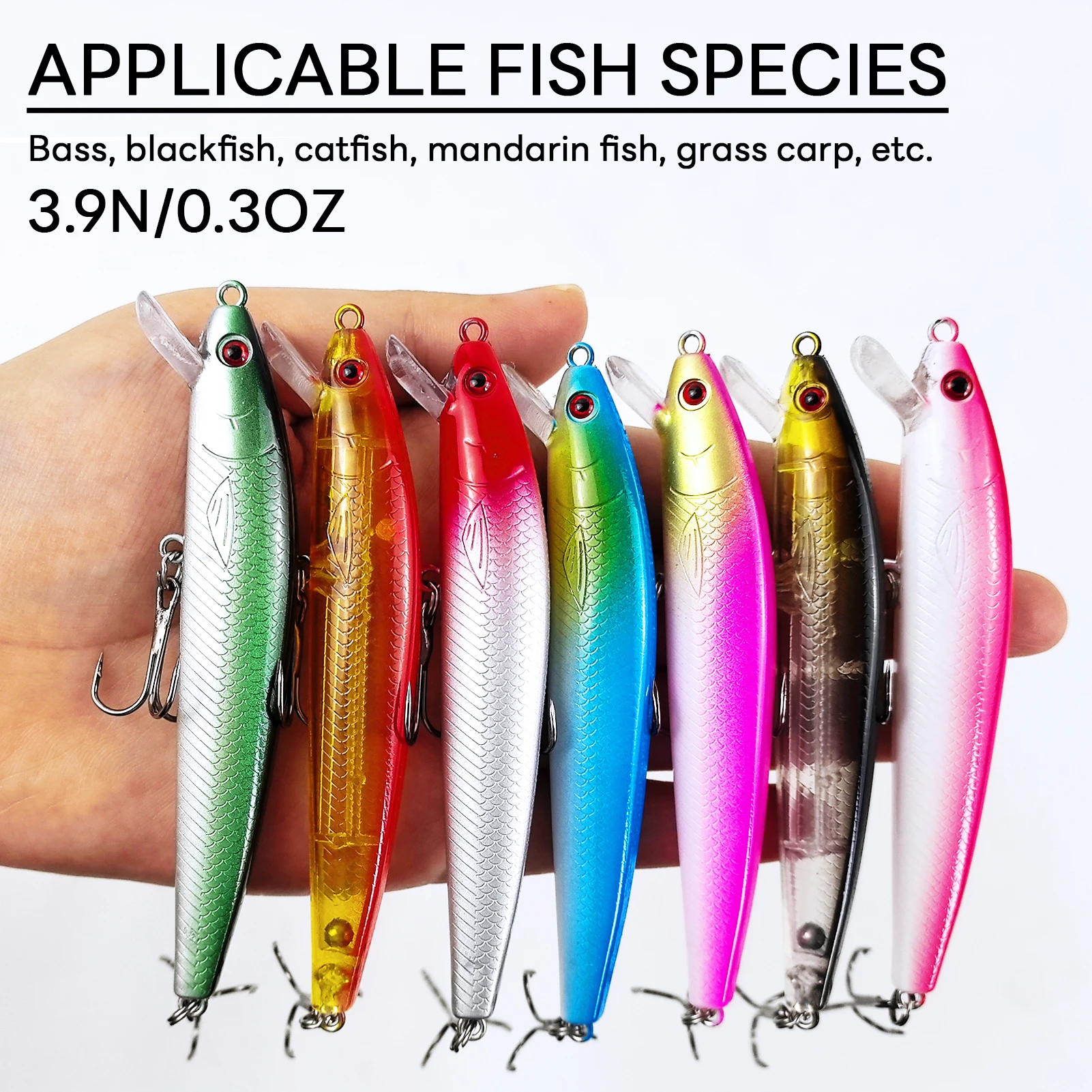 FREE FISHER Señuelo Minnow topwater con anzuelo triple y ojos 3D - imagen 3