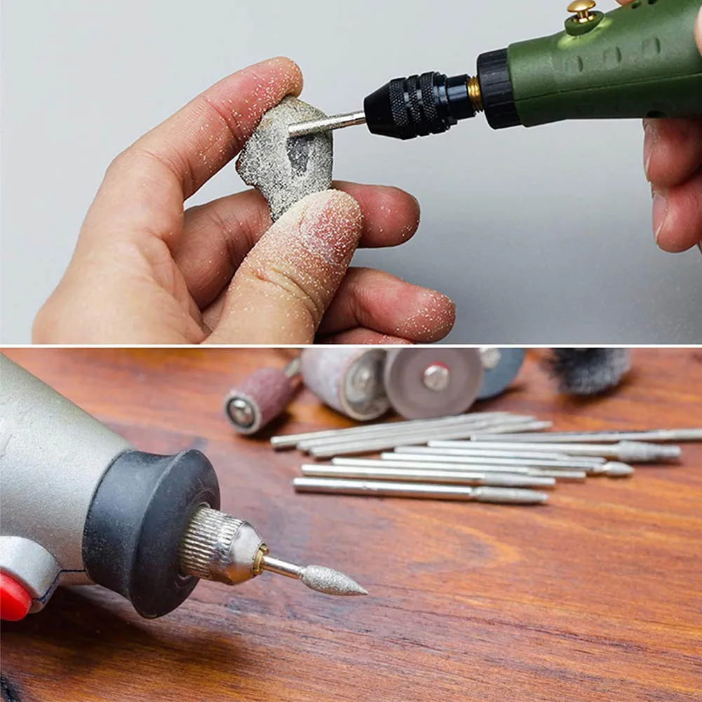 20 piezas vástago de 2,35/3mm, rebaba de diamante, punta de aguja, grabado, tallado, pulido, vidrio, piedra de Jade, broca, juego de herramientas rotativas - imagen 5