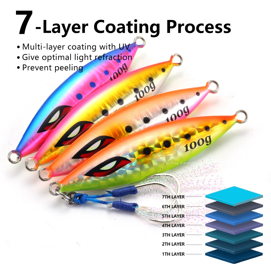 MOOKZZ nuevo señuelo de pesca Jigjing lento de Metal 40G 60G 80G 100G 130G 150G 180G 200G Señuelos de hundimiento de barco de mar - imagen 5