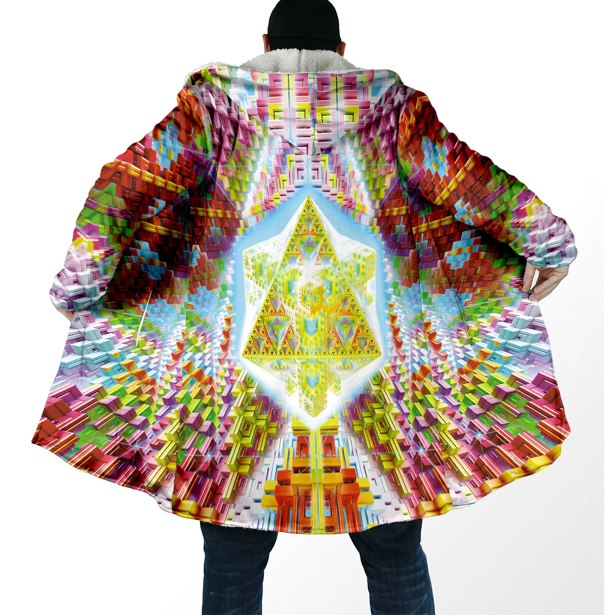 Capa de moda de invierno para hombre Trippy Mandala psicodélico estampado 3D capa gruesa de lana con capucha Unisex Casual capa cálida DP102 - imagen 4
