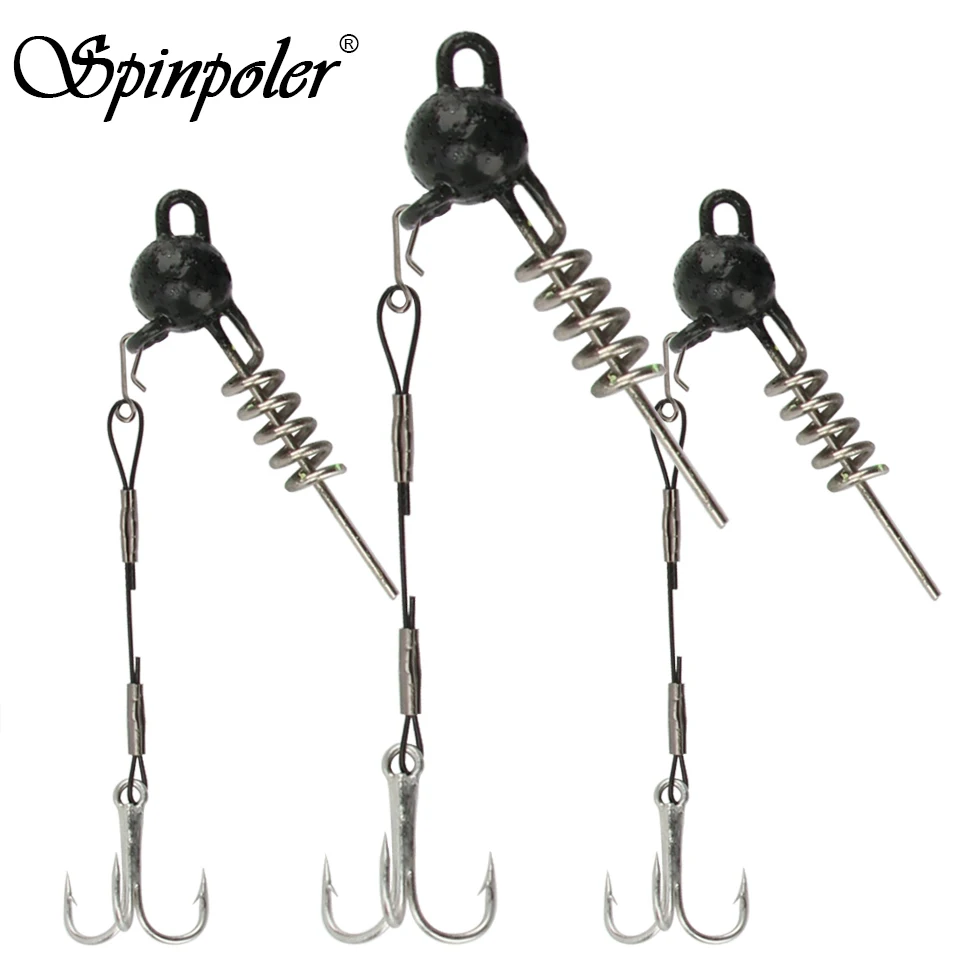 Spinpoler-plataforma de pesca Spinpole Stinger con conector de tornillo de resorte helicoidal, juego para cebo blando, sábalo, anzuelo triple de acero, perca de lubina