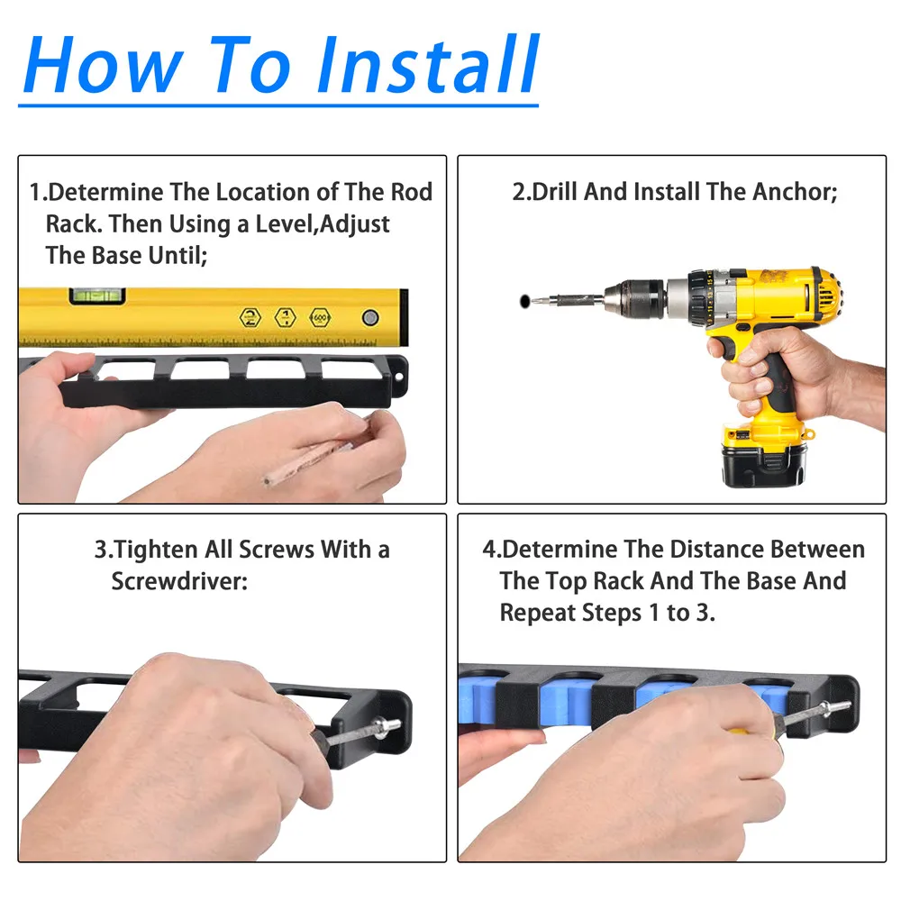 Soportes verticales para caña de pescar, estante para caña de pescar montado en la pared, soporte para caña de pescar, 6 estantes para caña, organizador de almacenamiento para garaje - imagen 4