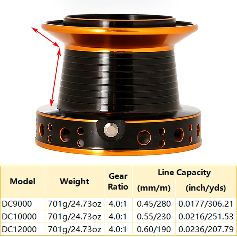 Carretes de pesca giratorios Carrete de pesca de mar fundido 9000 10000 120000   Relación de engranaje modelo 4.0:1 para todas las aguas arrastre máximo 20 kg 25 kg 30 kg - imagen 5