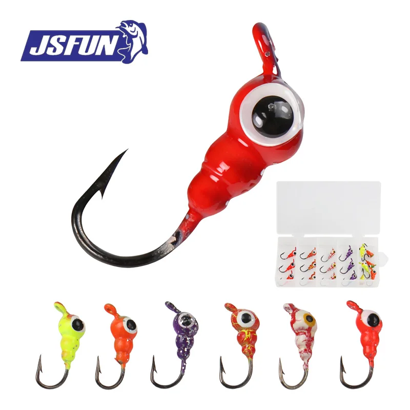 JSFUN 18 Uds. Señuelos de pesca, plantillas de pesca en hielo, equipo de pesca en hielo luminoso, plantillas tipo tipo bala, anzuelos para cabeza para invierno, señuelo de Jigging en hielo