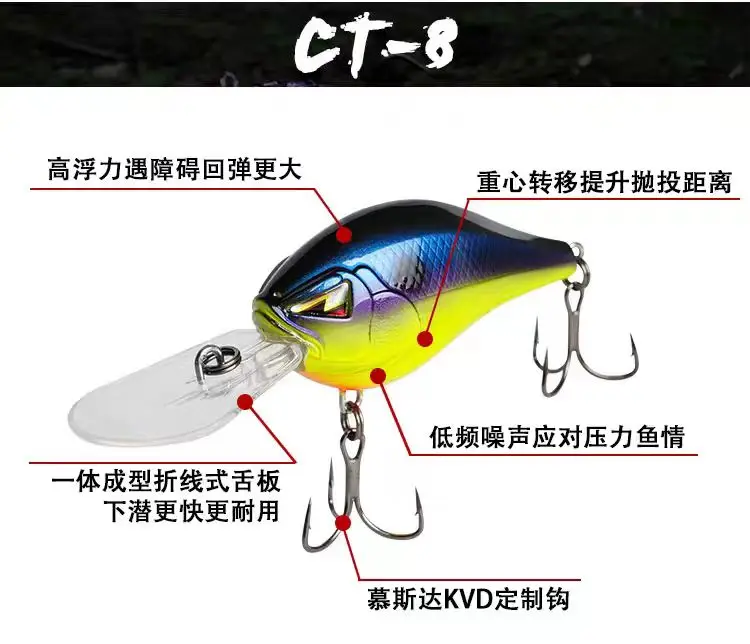 ARK CT8 Tabla de lengua de línea doblada CRANKBAIT de grasa poco profunda y ruido, cebo Lurea de tiro lejano, duro - imagen 5