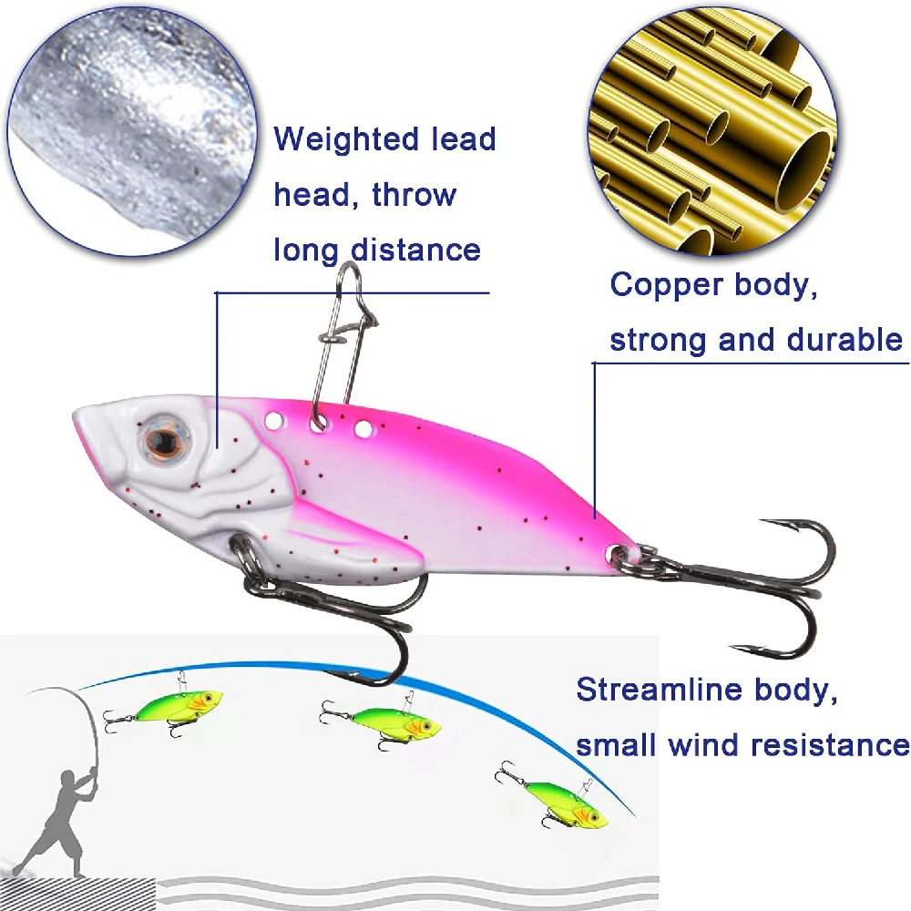 Señuelo de Metal VIB, cucharas de pesca Jigging, cebos de hoja de Metal duro, Señuelos de pesca de lubina, Swimbait para lubina, señuelo de trucha Walleye, 5 uds. - imagen 4